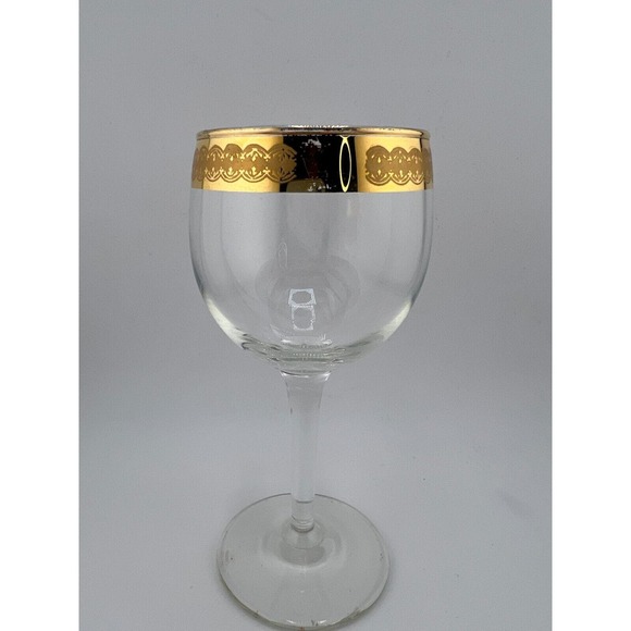 Vintage Transparent Crystal Glass Golden Edge Stemmed Drinkware Wine Glass - Picture 1 of 7